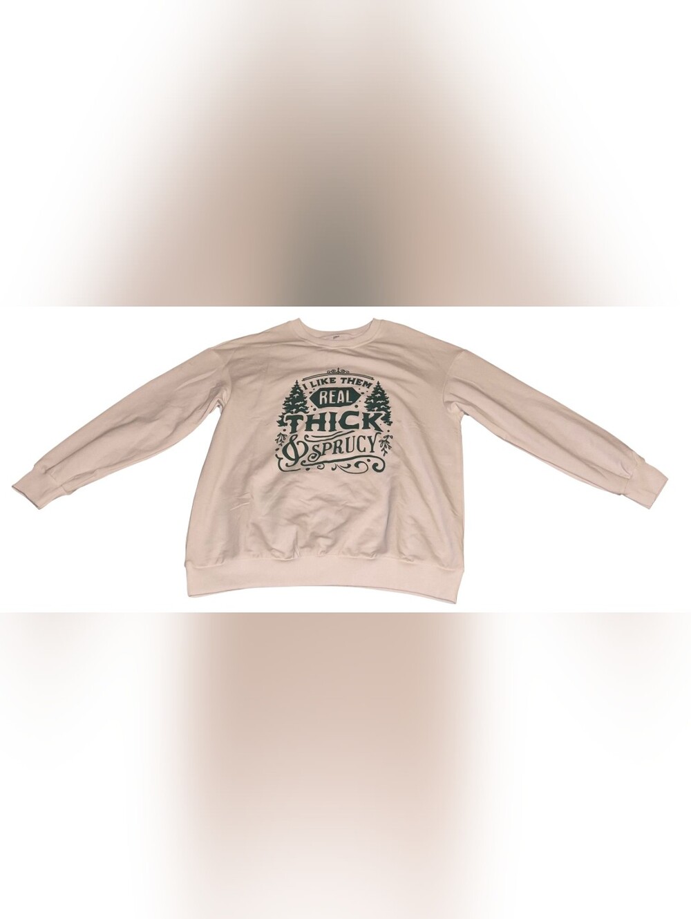 Source Unknown Cream Crewneck Sweatshirt with Green Graphic